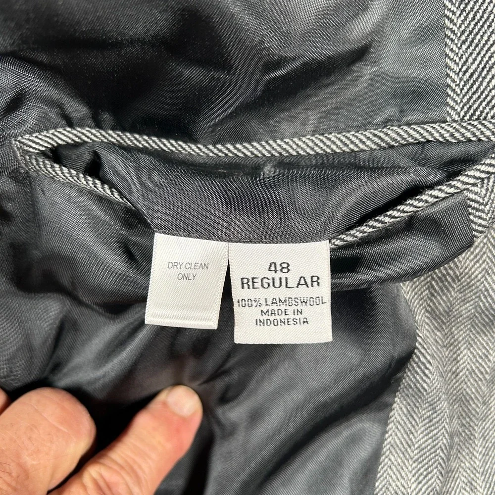 Joseph & Feiss‎ Blazer Jacket Men 48 Grey Herringbone Wool Single Breasted